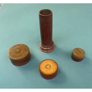 Antique Vietnamese Vase Intended To Hold An Ink Stick And Three Seal Paste Boxes