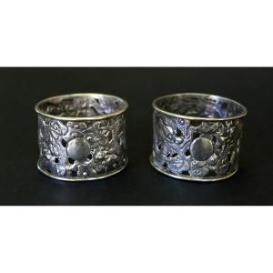 Pair Of Antique Chinese Solid Silver Napkin Rings – Dragon Motif 