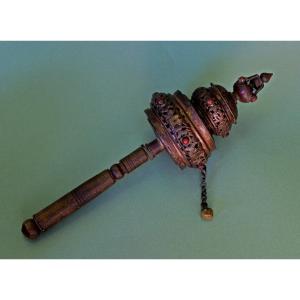 Tibetan Copper Mani Prayer Wheel With Original Sutras Buddhist