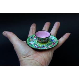 Rare Miniature Chinese Canton Enamel Cup And Saucer , Vietnamese Market, 19th Century