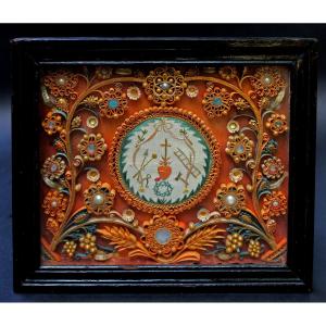 Reliquary Paperolles Constan, Gregory, St. Claire, St. Vincent, Agnus Dei, St. Sebastian