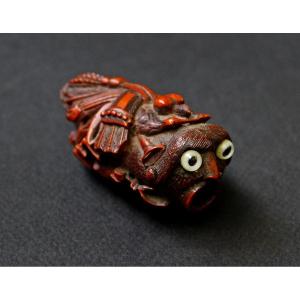 Antique Carved Coquilla Nut Snuff Container – French, 19th Century Treen