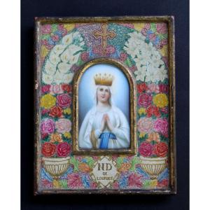 Devotional Hand Painted Porcelain Plaque - Our Lady Of Lourdes, Late C19th 