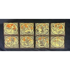 8 Victorian English Tiles Designed By John Moyr Smith Minton Tennyson Idylls Of The King 
