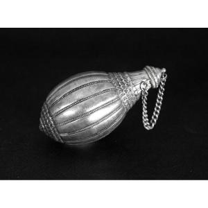 Antique Indonesian Silver Attar Perfume Bottle / Pomander, Lobed “labu” Form, C. 1900