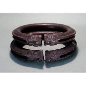Pair Antique Thai Vietnamese Bronze Rattling Anklets – Ban Chiang / đông Sơn
