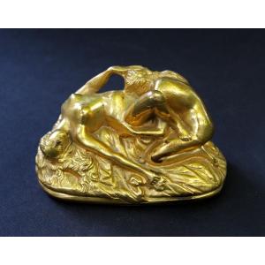 Antique French Erotic Gilded Bronze Group — Lesbian Lovers