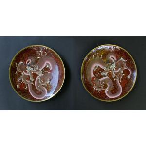 Pair Antique Japanese Cloisonné Chargers Dragons – Meiji Period