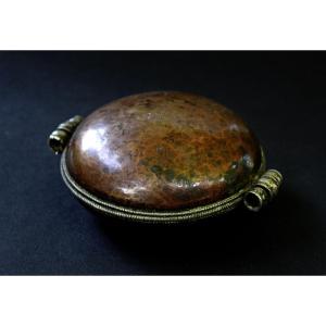 Tibetan Copper And Silver Gau Amulet Case With Buddhist Texts & Talismans, C19th