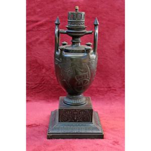 Grand Tour Bronze Neoclassical Oil Lamp Base With Bacchic Figures, Circa 1850
