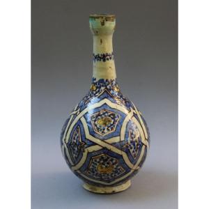 Antique Islamic Moroccan Fès Ceramic Bottle With Geometric Decoration, Late 19th