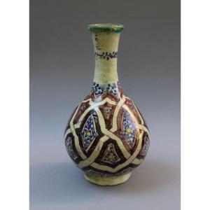 Antique Islamic Moroccan Fès Ceramic Bottle With Geometric Decoration, Circa 1900