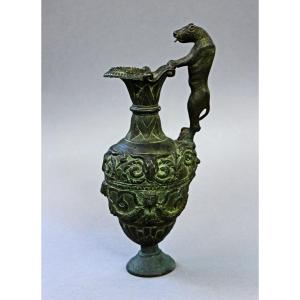 19th Century Italian Grand Tour Bronze Etruscan-style Oinochoe With Panther Handle