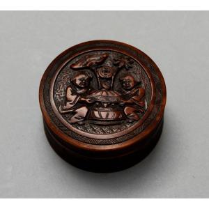 Antique Chinese Carved Wood Box He-he Er XIan, Marital Happiness C19th Wedding Gift