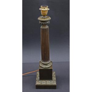 French Restauration Period Bronze Column Lamp By Gotten, Paris, C.1830