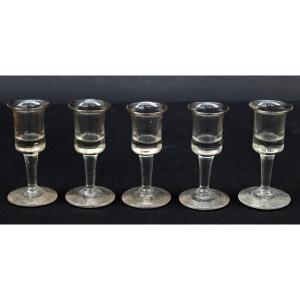 Set Of Five Late 18th–early 19th C Continental Glass Cordial / Dram Glasses