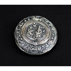Antique Vietnamese Solid Silver Ladies Powder Box, Scholars & Flowers, Nguyễn Dynasty