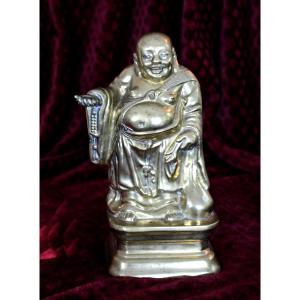 Ancient Vietnamese Indo-chinese Laughing Buddha In Polished Bronze (phật Di Lặc), 19th Century