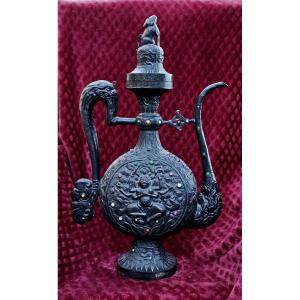 Massive Antique Tibetan Ritual Ewer With Avalokiteshvara (chenrezig), Buddhist Temple, C19th