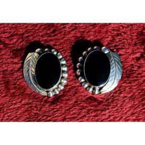 Vintage Tane Designer Earrings In Sterling Silver (.925) With Black Onyx, Mexico, Dated 1997.