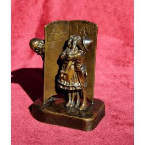 Antique Vienna Bronze Romantic Risqué Lovers & Voyeur By Tereszczuk C1900
