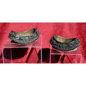 Antique Indian Silver Anklets Repurposed In Nepal As Ritual Offering Dishes, C1900