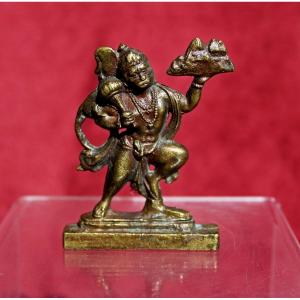 Antique Indian Bronze Hanuman Hindu Monkey God Carrying Mountain, 19th Century