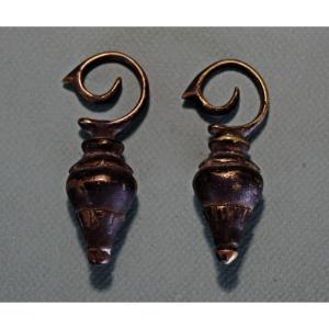 Antique Dayak Bronze Ear Weights Kayan Kenyah Borneo, C19th