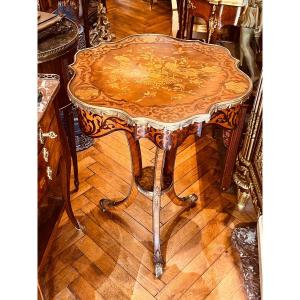 Inlaid Pedestal Table, English, Victorian Period, XIXth.