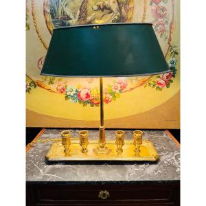 Bouillotte Lamp In Bronze With Two Lights Forming Candlesticks, XIXth.