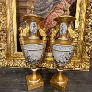 Paris, Pair Of Porcelain Vases, 19th Century