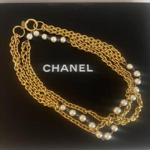 Chanel, Gold Metal And Pearl Necklace.