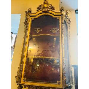 Vitrine d'Applique En Bois Doré XIX ème, Style Louis XVI
