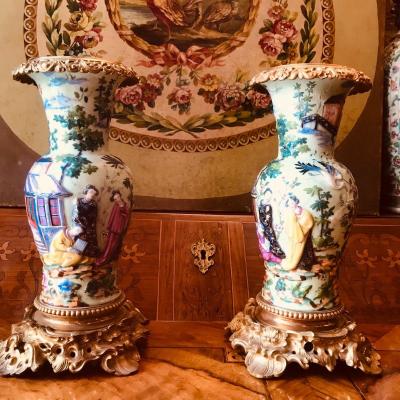 Bayeux. Pair Of Porcelain Vases, XIXth.