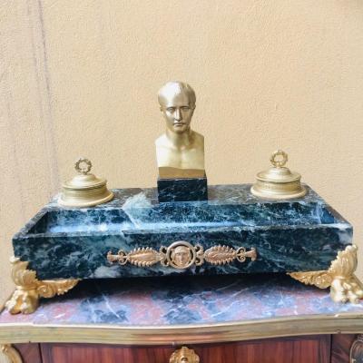 Encrier Napoléon En Bronze Doré Et Marbre, XIX ème