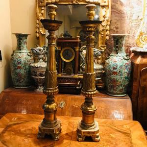 Paire De Grands Piques Cierges D’époque XVIII ème