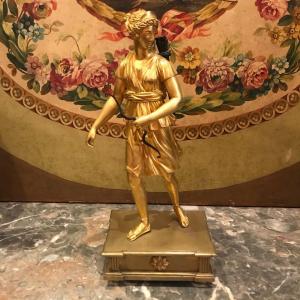 Statue Diane Chasseresse En Bronze Doré, XIX ème Siècle