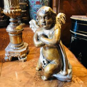 Angelot En Bois Doré, XVII ème.