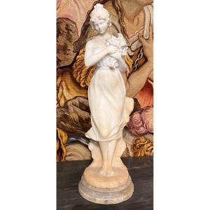 Sculpture En Marbre, Jeune Fille. XIX ème