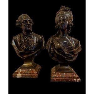 Pair Of Bronze Busts Louis XVI And Marie-antoinette