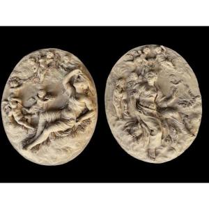 Pair Of Terracotta Bas Reliefs Signed Sporrer