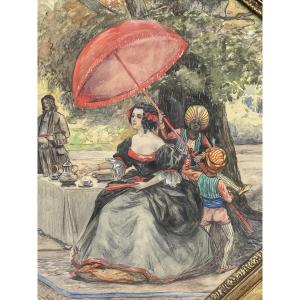 Watercolor Drawing By Léon Legat