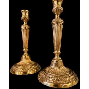 Pair Of Louis XVI Gilt Bronze Candlesticks
