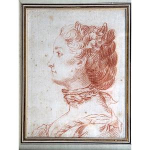 French School, 18th Century, Sanguine Drawing, Portrait Of A Young Woman, Louis XVI