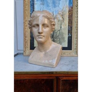 Bust Of Venus Or Hygie In Varnished And Cracked Terracotta Circa 1920