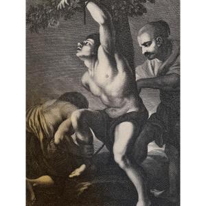 SAINT SEBASTIEN - Gravure XVIIIe Valentin de Boulogne Jacques Coelemans Caravagisme