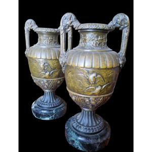 Pair Of Antique Al Vases Napoleon III Period Regule Grand Tour