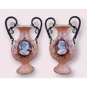 Pair Of Large Paris Porcelain Vases Napoleon III