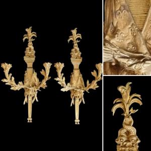 Louis XVI Dauphin - Pair Of Gilt Bronze Sconces Souvenir Royal Royalist