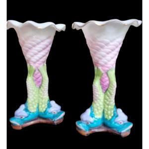 Pair Of Triton Dauphin Opaline Fair Vases 19th Napoleon III